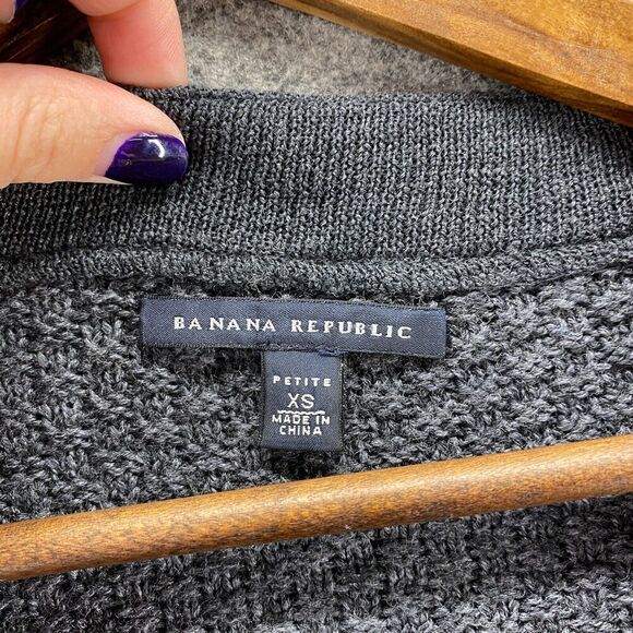 Banana Republic Cardigan Women PXS Petite Gray Full Zip Knit Wool Round Neck - Picture 5 of 9